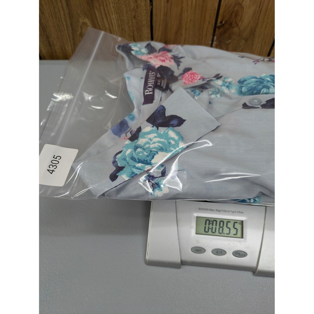 Cottagecore Floral Button Down‎ Shirt Womens 26W Roaman's Blue Pink Long Sleeve - Picture 7 of 7